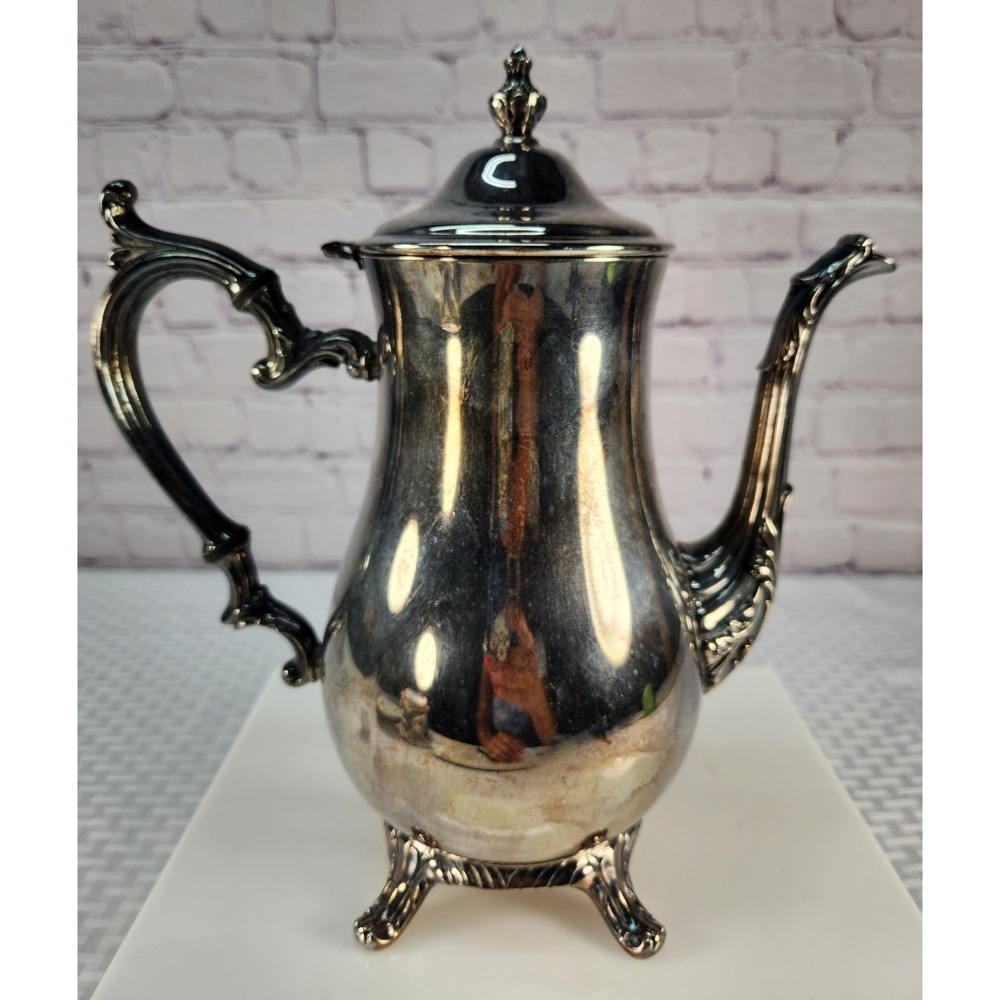 Vtg International Silver Co Silverplated Footed Teapot Coffee Pot w/ Hinged Lid